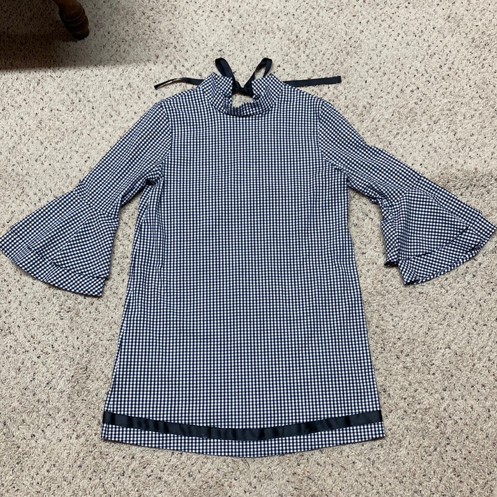 Everly ladies black and white gingham dress with bell sleeves, size small, NWOT!